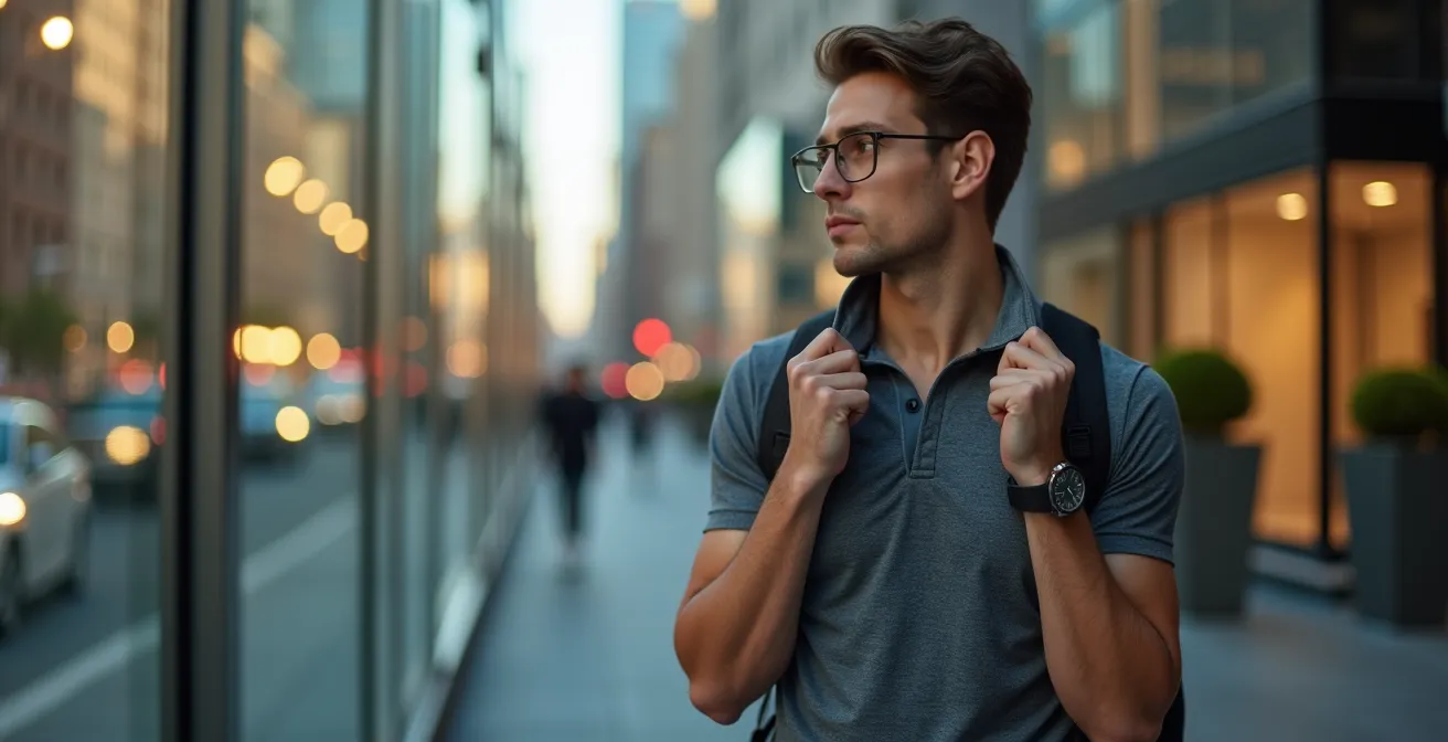 Vêtements techniques masculins dans un contexte urbain moderne